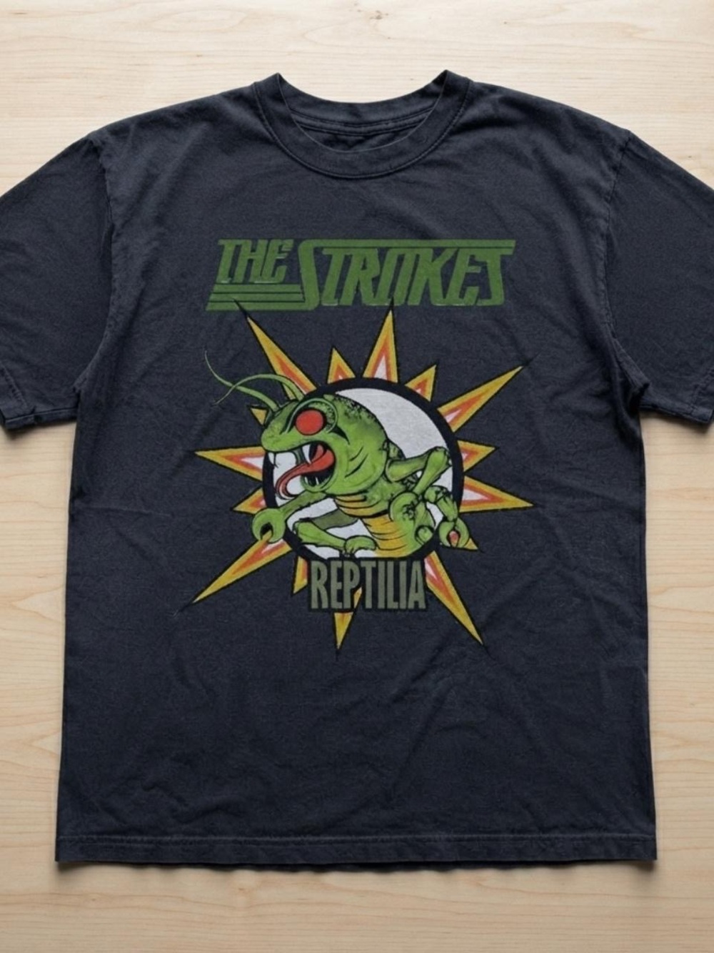 Gildan Black Tee with Green & Yellow Reptile Graphic